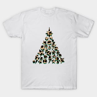 Leopard Print Christmas Tree with Green, Lightning, Star and Baubles T-Shirt